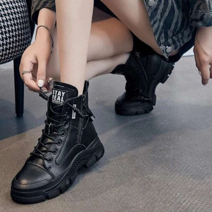 Authentic Leather Boots for Women 2024 Sports Ankle Boots Female Luxury Designer Shoes Woman Flats Platform Heels Rubber Sole