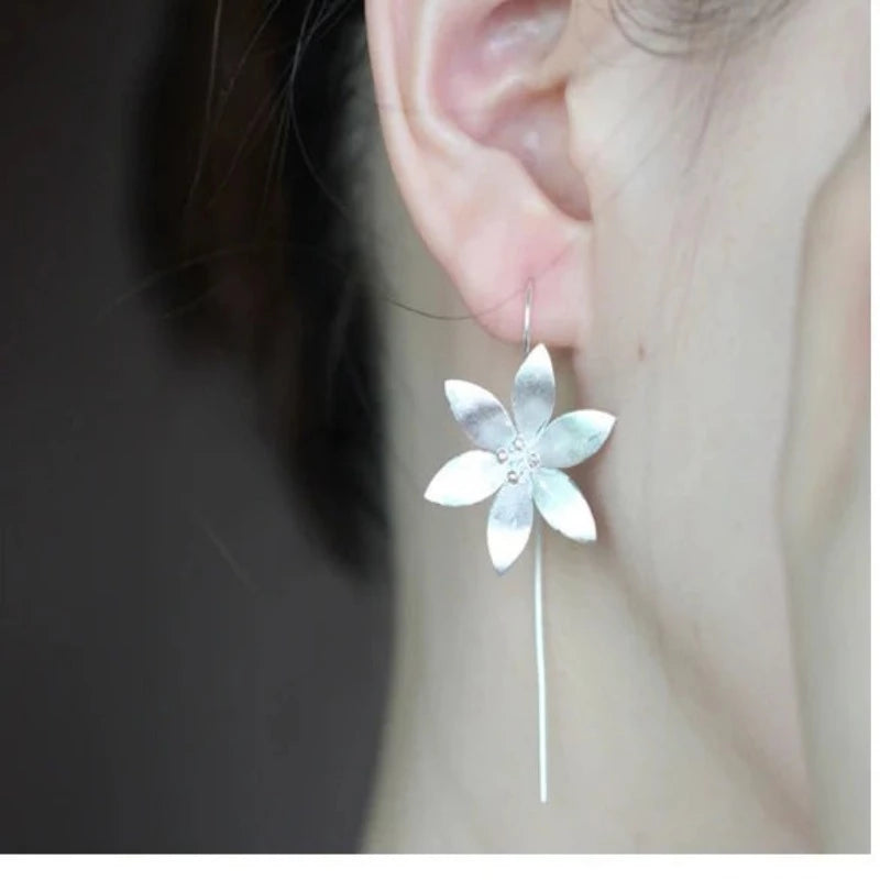 925 sterling silver Long Flower Earrings For Women Elegant Lady Prevent Allergy New Design Fashion Jewelry