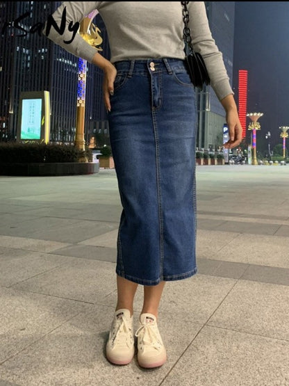 Denim Skirt Long Straight Pencil Skirts Women Summer Blue Vintage Skirt Jeans Women Denim Long Skirts For Women Summer