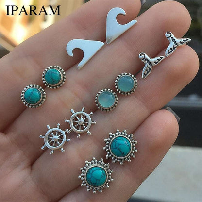 Bohemian Vintage Golden Alloy Earrings Set for Women Girls Map Heart Cross Geometric Pendant Earring Jewelry Gift