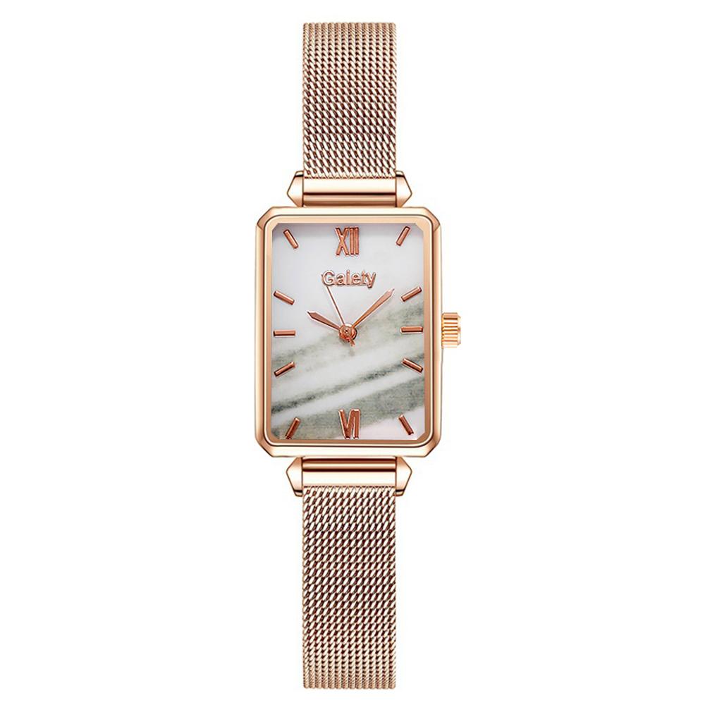 Brand Women Watches Fashion Square Dial Ladies Quartz Watches Bracelet Set Green Dial Simple Rose Gold Mesh Luxury Women Watches