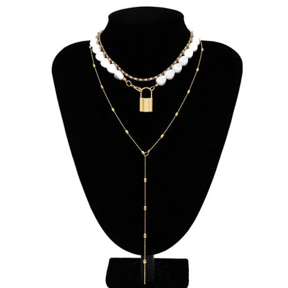 Punk Multi Layered Pearl Choker Necklace Mary Coin Crystal Pendant Necklace