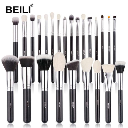 Black Makeup Brushes Set Professional Natural Goat Hair Brushes for Foundation, Powder, Contour, Eyeshadow, and More