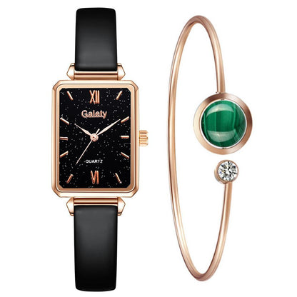 Brand Women Watches Fashion Square Dial Ladies Quartz Watches Bracelet Set Green Dial Simple Rose Gold Mesh Luxury Women Watches