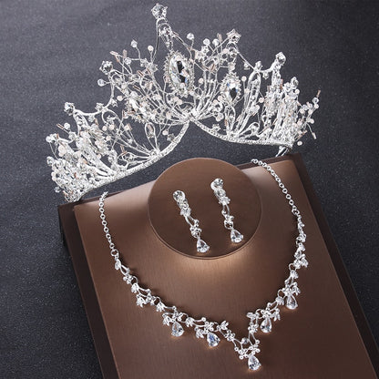 Luxury Heart Crystal Bridal Jewelry Sets Wedding Cubic Zircon Crown Tiaras Earring