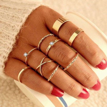 Bohemian Gold Color Chain Rings Set For Women Fashion Boho Coin Snake Moon Rings Party 2023 Trend Jewelry Gift