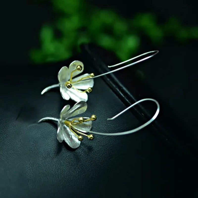 925 sterling silver Long Flower Earrings For Women Elegant Lady Prevent Allergy New Design Fashion Jewelry