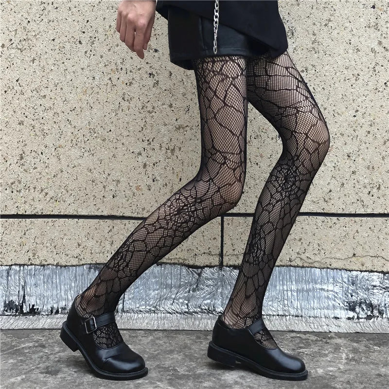 Heart Flower Mesh Japanese Girl Lolita Ins Tights Stockings White Fishnet Pantyhose Female for Women Summer Legging Stocking