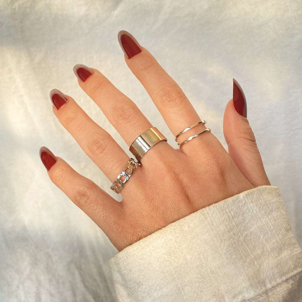 Bohemian Gold Color Chain Rings Set For Women Fashion Boho Coin Snake Moon Rings Party 2023 Trend Jewelry Gift