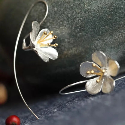 925 sterling silver Long Flower Earrings For Women Elegant Lady Prevent Allergy New Design Fashion Jewelry