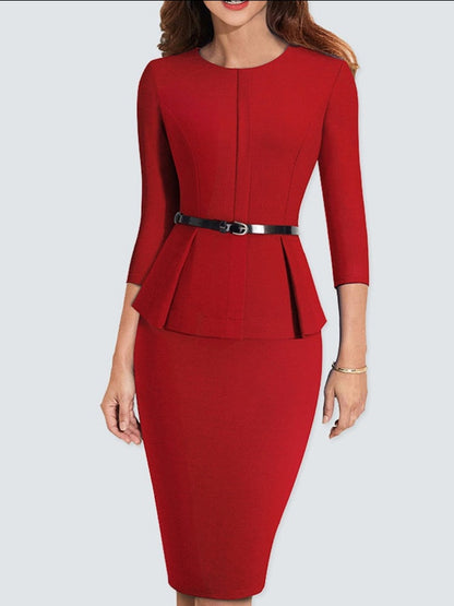 New Arrival Autumn Formal Peplum Office Lady Dress Elegant Sheath Bodycon Work Business Pencil Dress