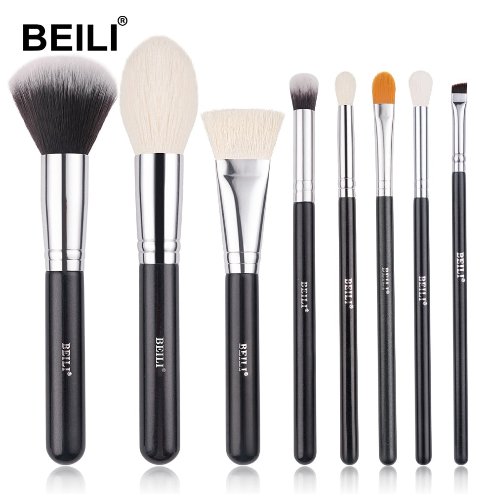 Black Makeup Brushes Set Professional Natural Goat Hair Brushes for Foundation, Powder, Contour, Eyeshadow, and More