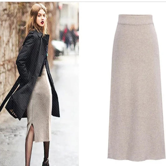 Autumn Winter Knit Pencil Skirt Women High Waist Skirts Womens Knited Split Midi Skirt For Women Autumn 6XL