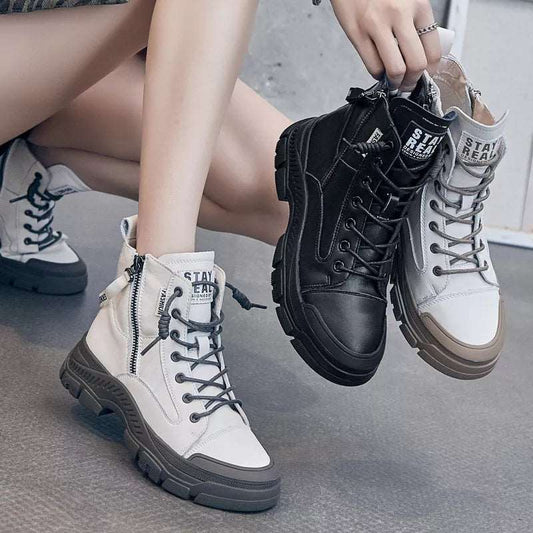 Authentic Leather Boots for Women 2024 Sports Ankle Boots Female Luxury Designer Shoes Woman Flats Platform Heels Rubber Sole