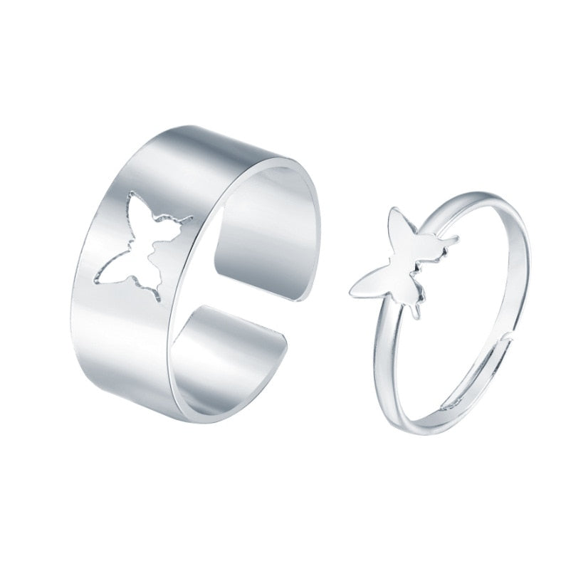 Butterfly Rings For Women Men Lover Couple Ring Set Silver gold Color