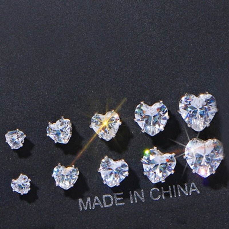 Cubic Zirconia Round Stud Earrings Set For Women Silver Color Crystal