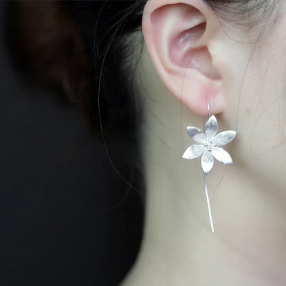 925 sterling silver Long Flower Earrings For Women Elegant Lady Prevent Allergy New Design Fashion Jewelry