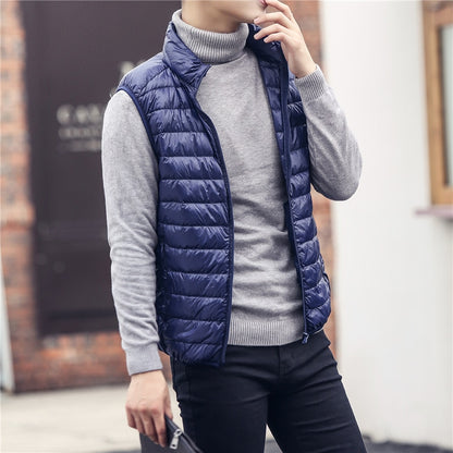 New Fashion Brand Men's Lightweight Sleeveless Down Vest Coats Winter Casual Duck Down Vest Coats for Males