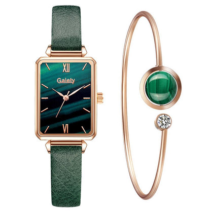 Brand Women Watches Fashion Square Dial Ladies Quartz Watches Bracelet Set Green Dial Simple Rose Gold Mesh Luxury Women Watches