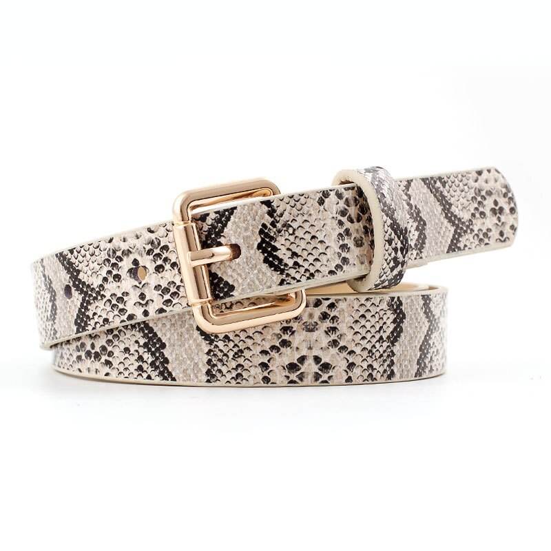 Female Leopard Belt Snake Skin Zebra Print Thin Horsehair Waistband PU Leather Gold Ring Heart Pin Metal Buckle Ladies Belts