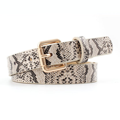 Female Leopard Belt Snake Skin Zebra Print Thin Horsehair Waistband PU Leather Gold Ring Heart Pin Metal Buckle Ladies Belts