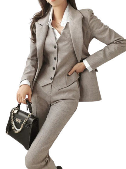 Vintage Korean Style Office Fashion with a 3-Piece Women's Blazer Suit for Chic Business Elegance