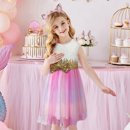 Girls Clothes for Summer Princess Dresses Kids Flare Sleeve Unicorn Print Dress Girls Party Dresses