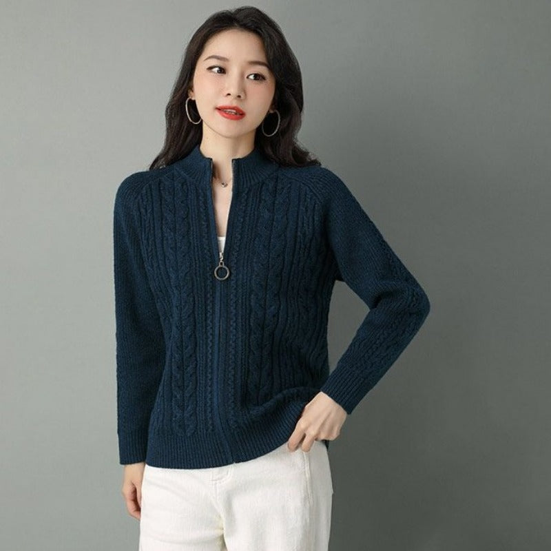 New Style Women's Knitted Zipper Cardigan Jacket