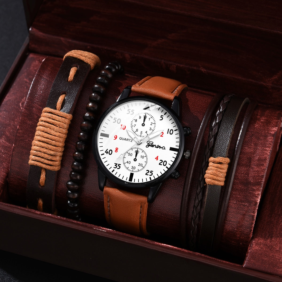 Father's Day Gift 4pcs Set of Luxury Fashion Design Men's Watches with Leather Strap and Quartz Movement