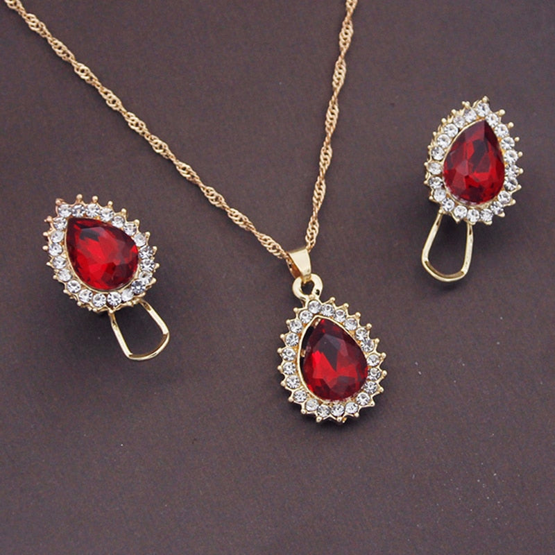 Fashion Crystal Pendants Necklace Earrings Sets for Women Jewelry Gift Set