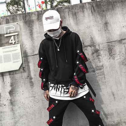 Men's Hoodie Sweatshirt Autumn Casual Black Hoodies Tops 3XL Techwear Hip Hop Harajuku Patchwork Japanese Streetwear Men