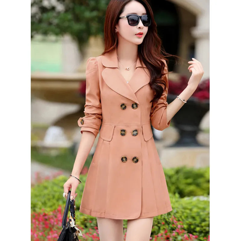 Women's Trench Coat Double-Breasted Waterproof Jacket with Lace. Autumn Casual Coats, Windbreaker Outwear, and Raincoat Streetwear