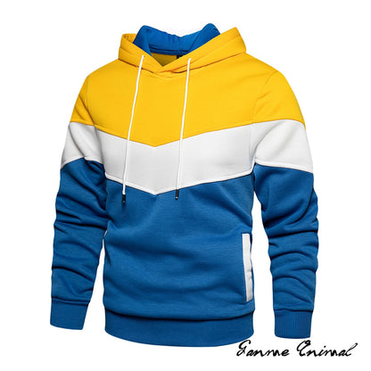 Casual Streetwear Style Men's Autumn Winter Patchwork Hoodies and Sportswear Sweatshirts for Warmth and Comfort