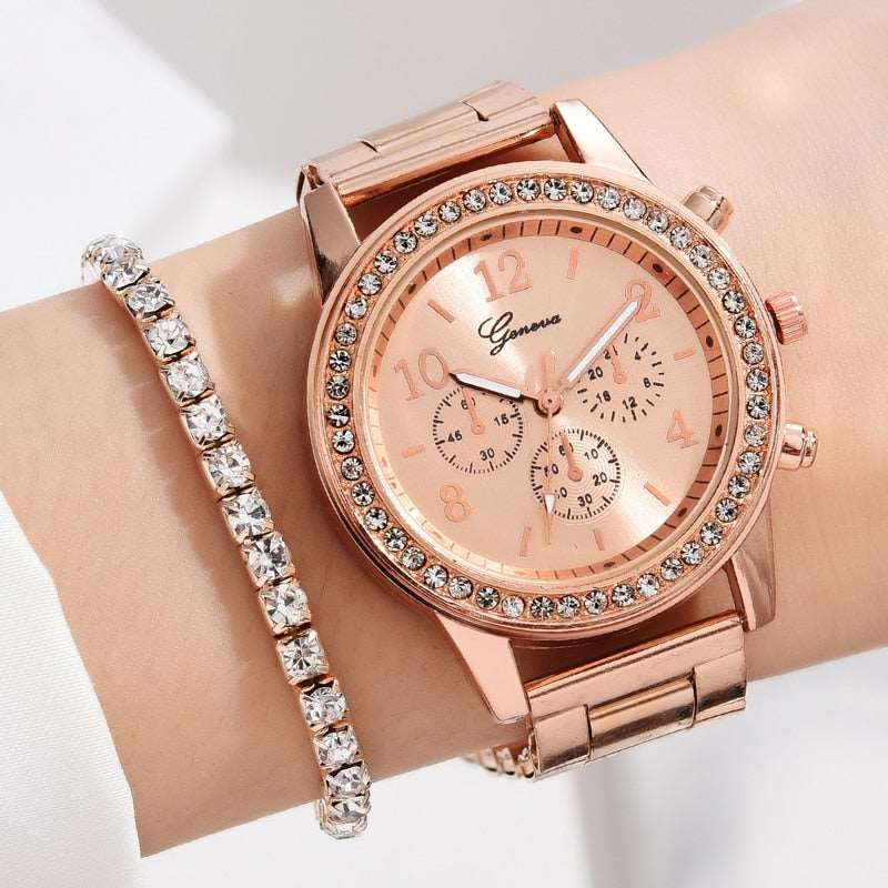 6PCS Gift Set Luxury Watch Ring Necklace Earrings for Women