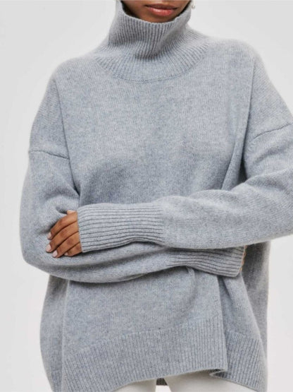 Autumn Winter Women's Turtleneck Sweater Solid, Elegant, Thick, Warm, Long Sleeve Knitted Pullovers