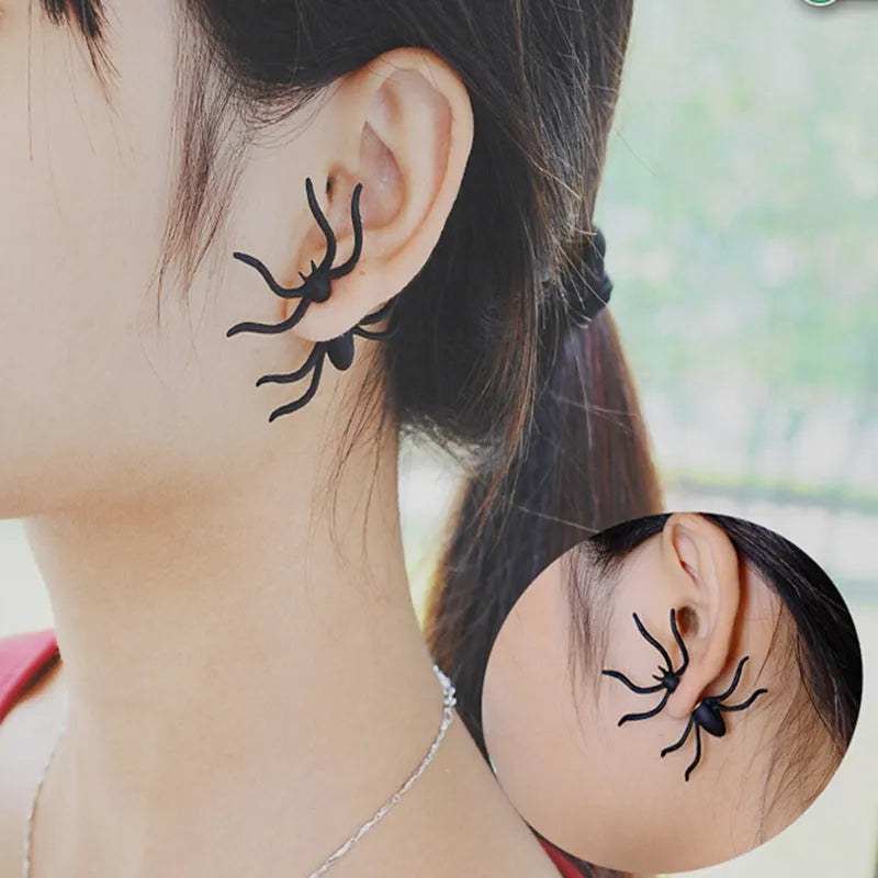 Halloween Funny Spider Stud Earrings Woman 3D Creepy Black Spider Ear Stud Earrings Halloween Costumes Party DIY Decoration