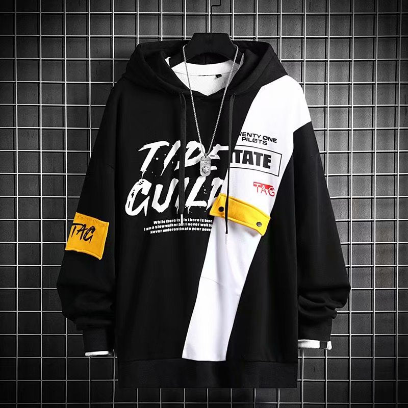 Men's Hoodie Sweatshirt Autumn Casual Black Hoodies Tops 3XL Techwear Hip Hop Harajuku Patchwork Japanese Streetwear Men