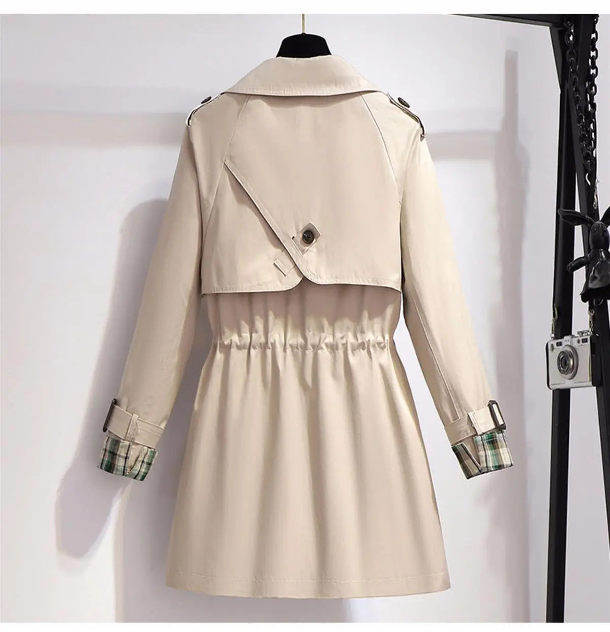 Spring and Autumn Fashion Women's Mid-length Trench Coat with Double-Breasted Design, Lining, and Drawstring Waist, Formal Jacket for Females