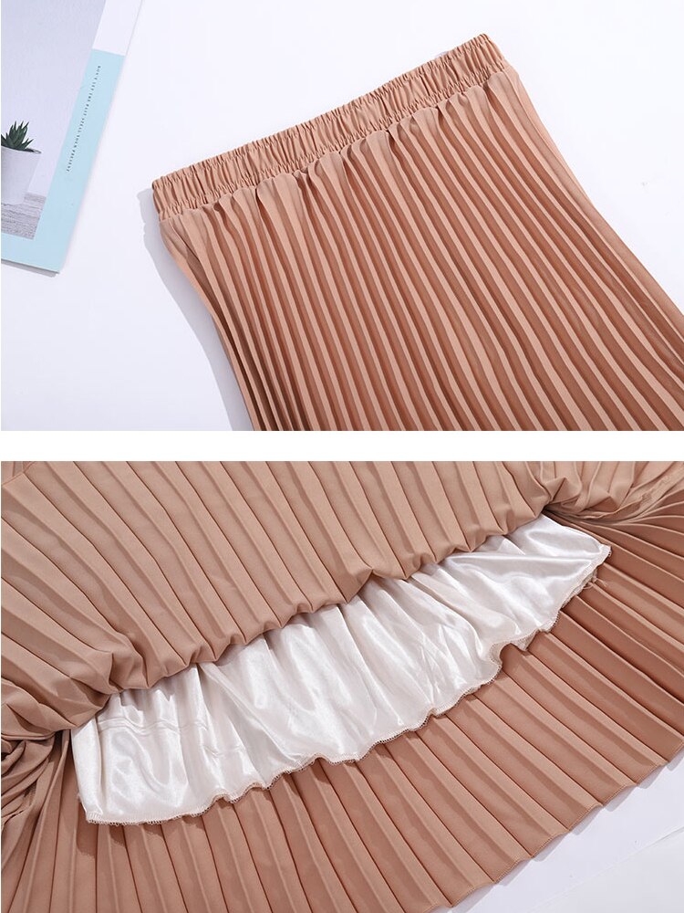 Womens Fashion Pleated Midi Long Skirt Female Korean Japanese Casual High Waist Skirts Jupe Faldas 10 Colors 2023 Spring SK295