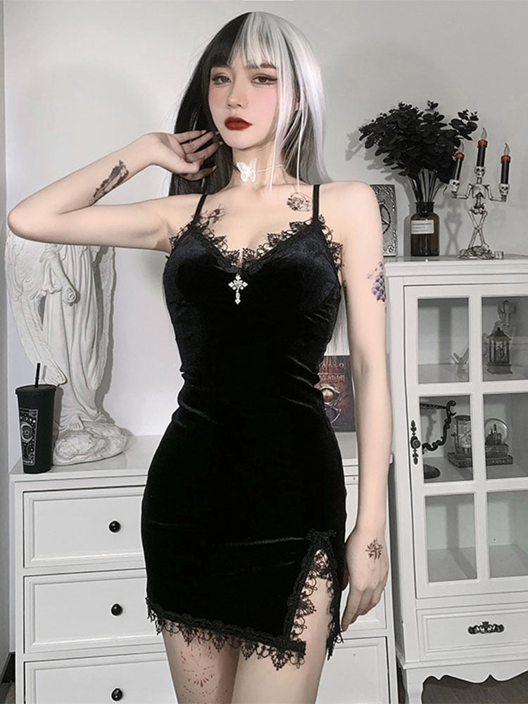 Elevate Your Style with a Dark Cross Black Mini Dress: Vintage, Sexy and Perfect for Goth Party Club Nights