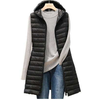 New Female Medium-Long Hooded Light Down Padded Jacket