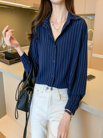 Chiffon Long Sleeve Shirt Tops Woman White Blouse