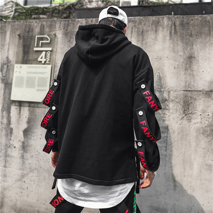 Men's Hoodie Sweatshirt Autumn Casual Black Hoodies Tops 3XL Techwear Hip Hop Harajuku Patchwork Japanese Streetwear Men