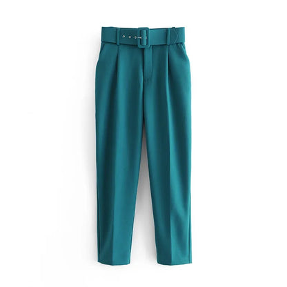 2005 New Spring Fall Solid Color High-waisted Straight Career Commuter  Pants Women's, Multi-color Casual Female Pants with Belt