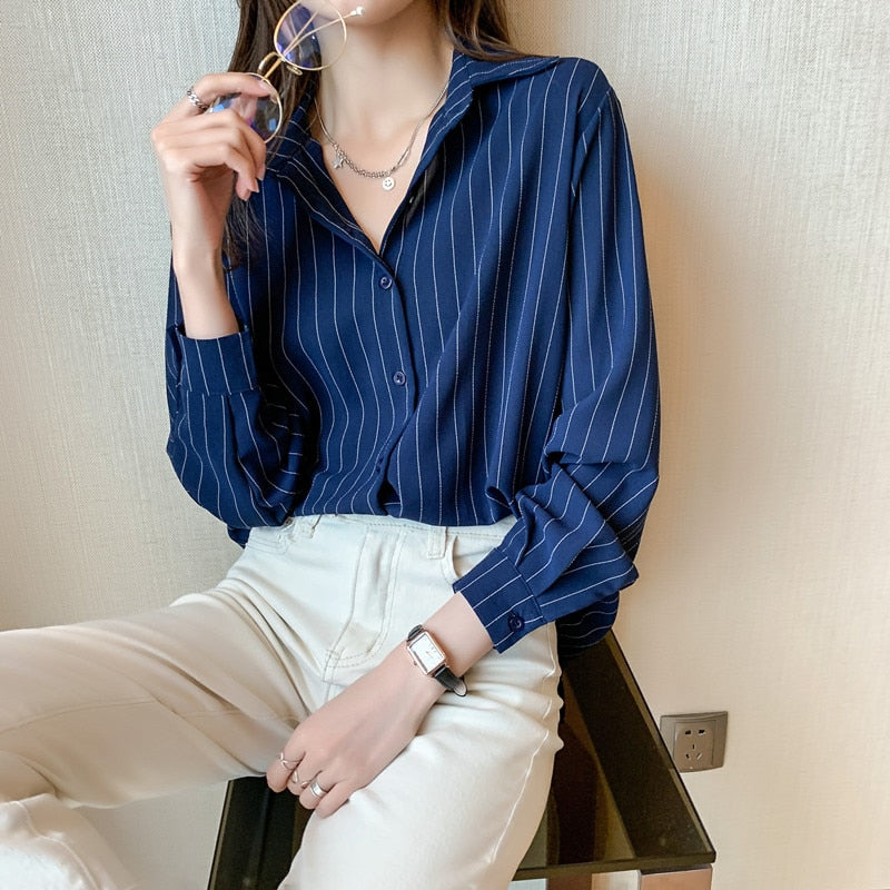 Chiffon Long Sleeve Shirt Tops Woman White Blouse