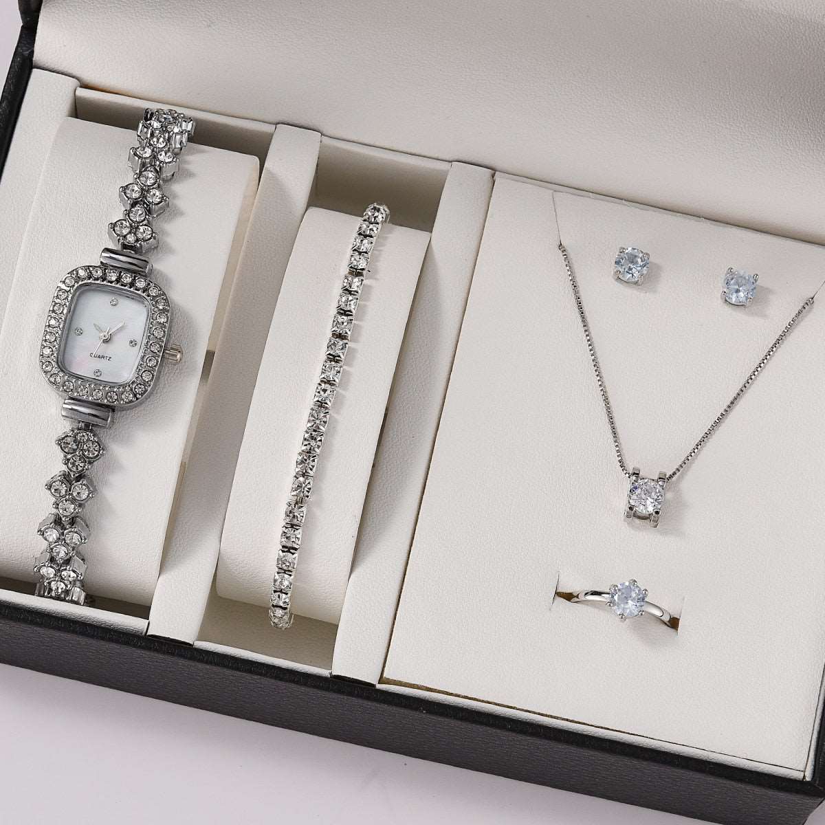 6PCS Gift Set Luxury Watch Ring Necklace Earrings for Women