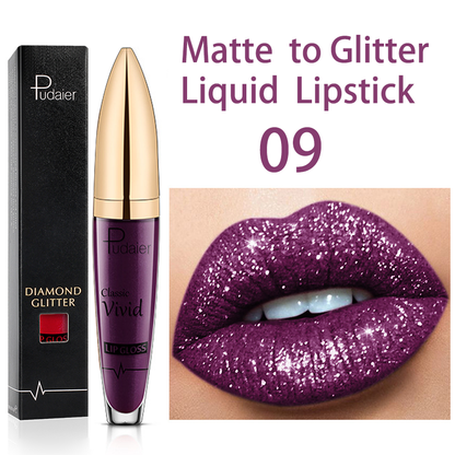 Matte Glitter Liquid Lipsticks Diamond Shiny Lip Gloss Waterproof Long Lasting Pearl Lipgloss