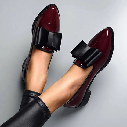 Spring Autumn Women's Patent Leather Boot Loafers Low Heel Slip-On Footwear with Female Pointed Toe and Thick Heel