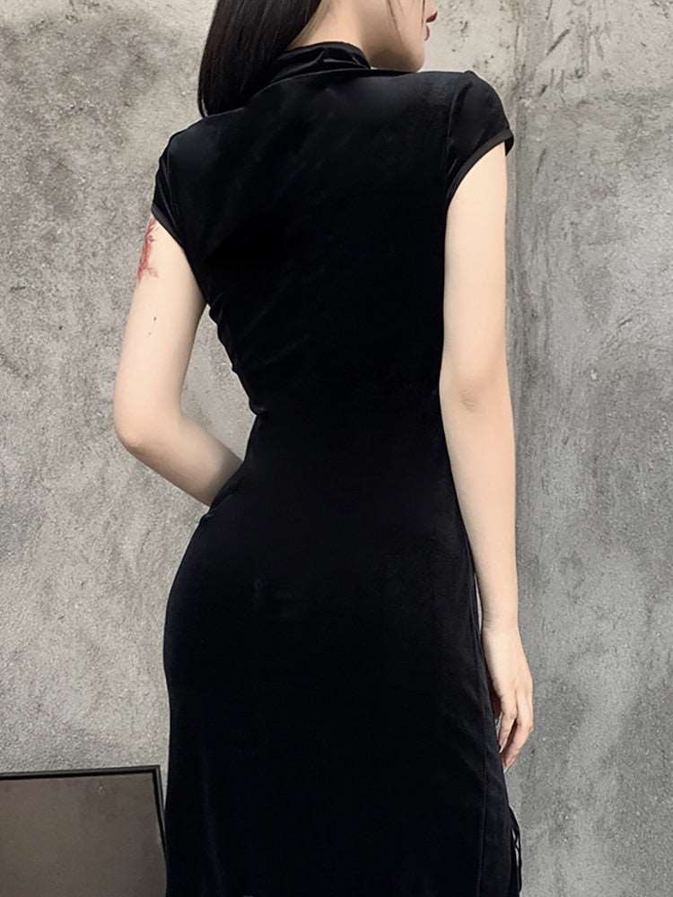 Black SlitHem Bodycon Goth Style Dark Romantic Sexy Evening Dress