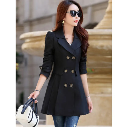 Women's Trench Coat Double-Breasted Waterproof Jacket with Lace